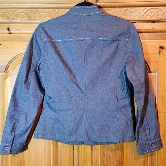 Women's Blue Denim-Look Sigrid Olsen Sport Zip Up Jacket Size Petite Small - Picture 2 of 11